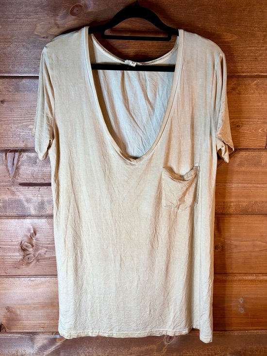 POL Tops - POL Soft Oversized Deep V-Neck Tee in Light Beige Mineral Wash 🌻